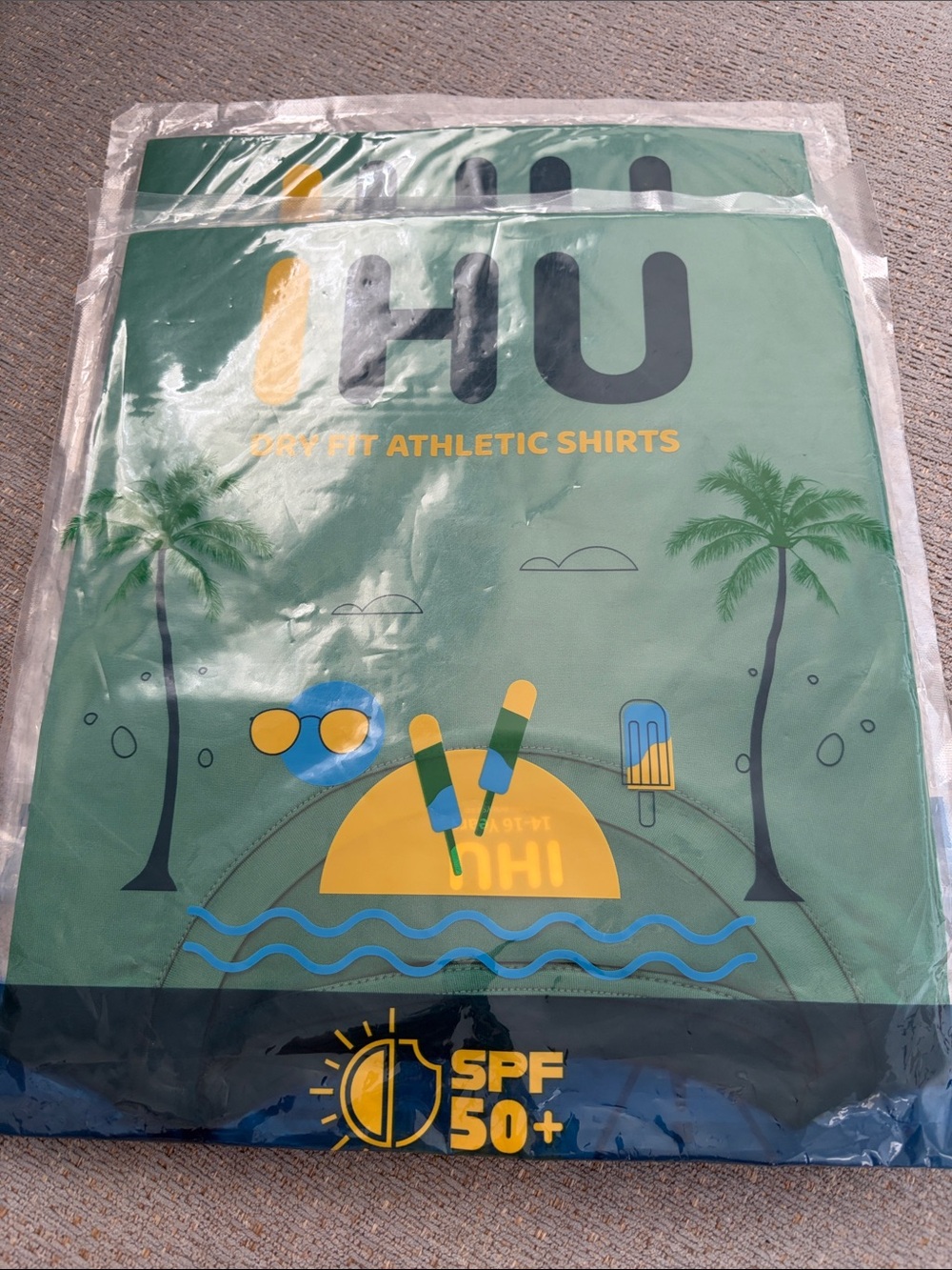 Boy’s Green IHU Swim Athletic Shirts - SPF 50+ NWT set of 2 14-16